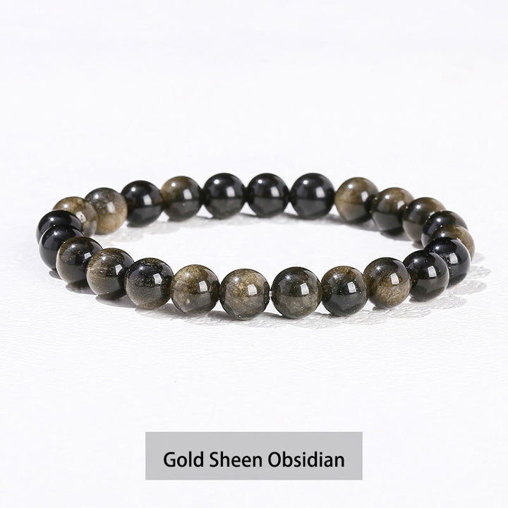 Bracelet de guérison en Buddha Stones, diverses pierres de cristal, améthyste, aventurine verte, quartz rose - Obsidienne à reflets dorés - 10 mm (circonférence du poignet 14-16 cm) - image 8