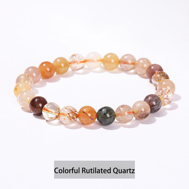 Bracelet de guérison en Buddha Stones, diverses pierres de cristal, améthyste, aventurine verte, quartz rose - Quartz rutile coloré - 10 mm (circonférence du poignet 14-16 cm) - image 20