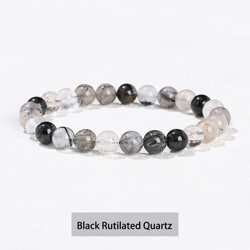 Bracelet de guérison en Buddha Stones, diverses pierres de cristal, améthyste, aventurine verte, quartz rose - Quartz rutile noir - 10 mm (circonférence du poignet 14-16 cm) - image 22