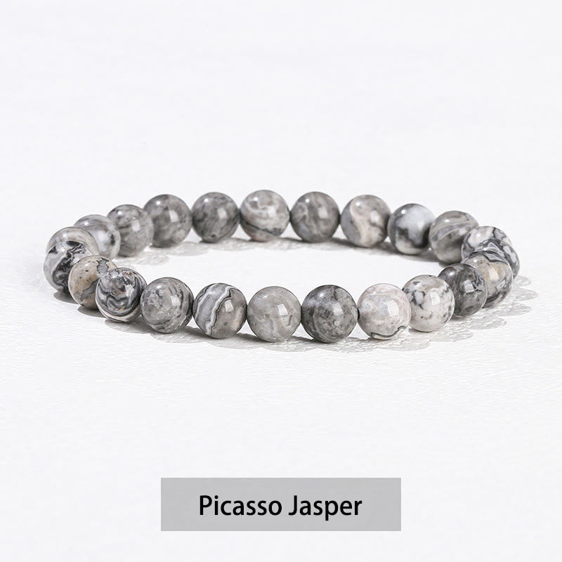 Bracelet de guérison en Buddha Stones, diverses pierres de cristal, améthyste, aventurine verte, quartz rose - Picasso Jasper - 10 mm (circonférence du poignet 14-16 cm) - image 28
