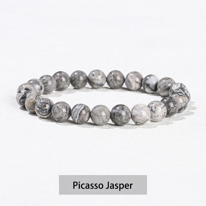 Bracelet de guérison en Buddha Stones, diverses pierres de cristal, améthyste, aventurine verte, quartz rose - Picasso Jasper - 10 mm (circonférence du poignet 14-16 cm) - image 28