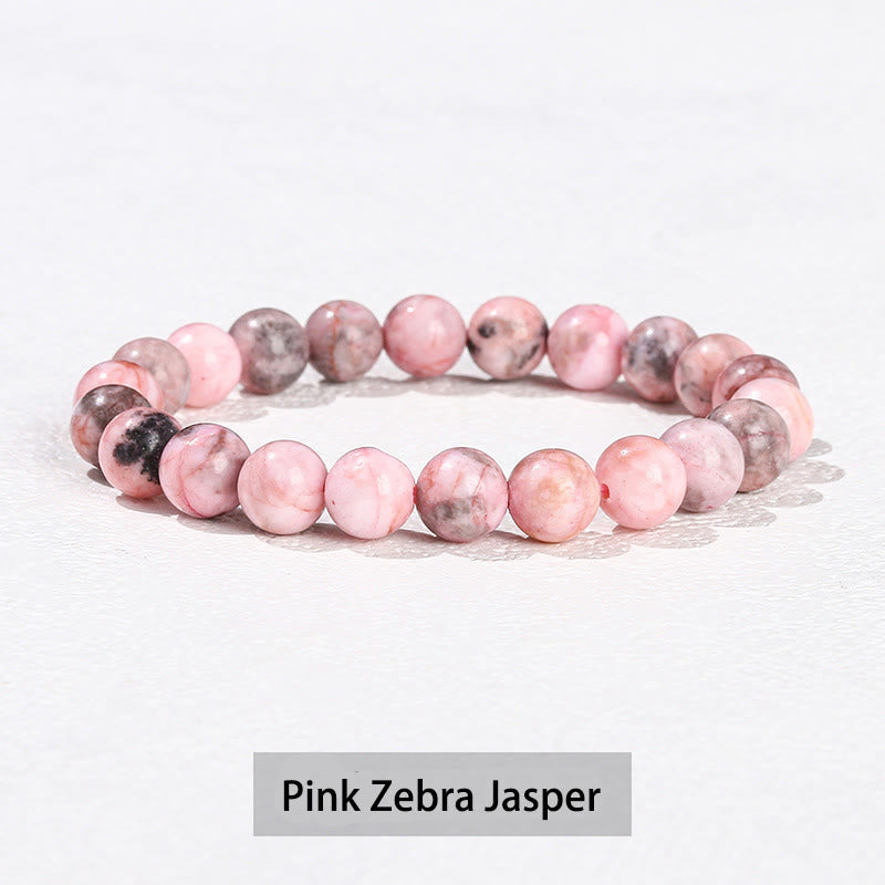 Bracelet de guérison en Buddha Stones, diverses pierres de cristal, améthyste, aventurine verte, quartz rose - Jaspe zébré rose - 10 mm (circonférence du poignet 14-16 cm) - image 31