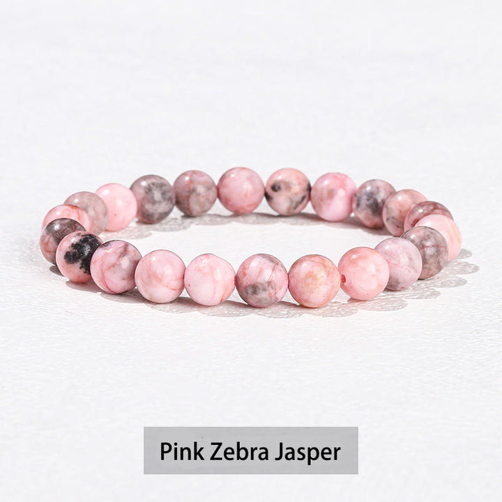Bracelet de guérison en Buddha Stones, diverses pierres de cristal, améthyste, aventurine verte, quartz rose - Jaspe zébré rose - 10 mm (circonférence du poignet 14-16 cm) - image 31