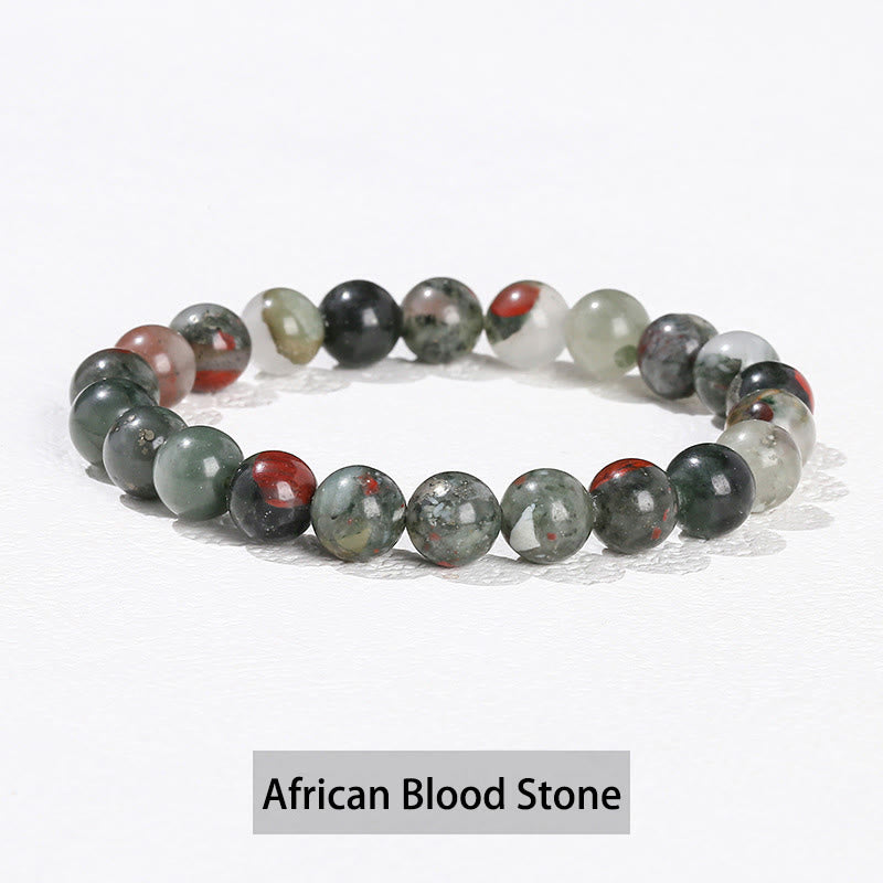 Bracelet de guérison en Buddha Stones, diverses pierres de cristal, améthyste, aventurine verte, quartz rose - Pierre de sang africaine - 10 mm (circonférence du poignet 14-16 cm) - image 30