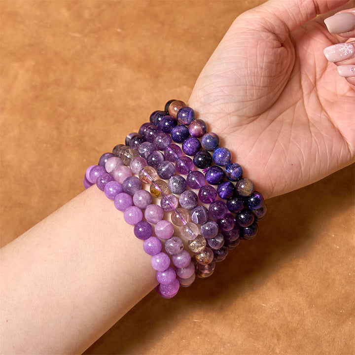 Bracelet de guérison et d'amour Keep Calm Purple de Buddha Stones