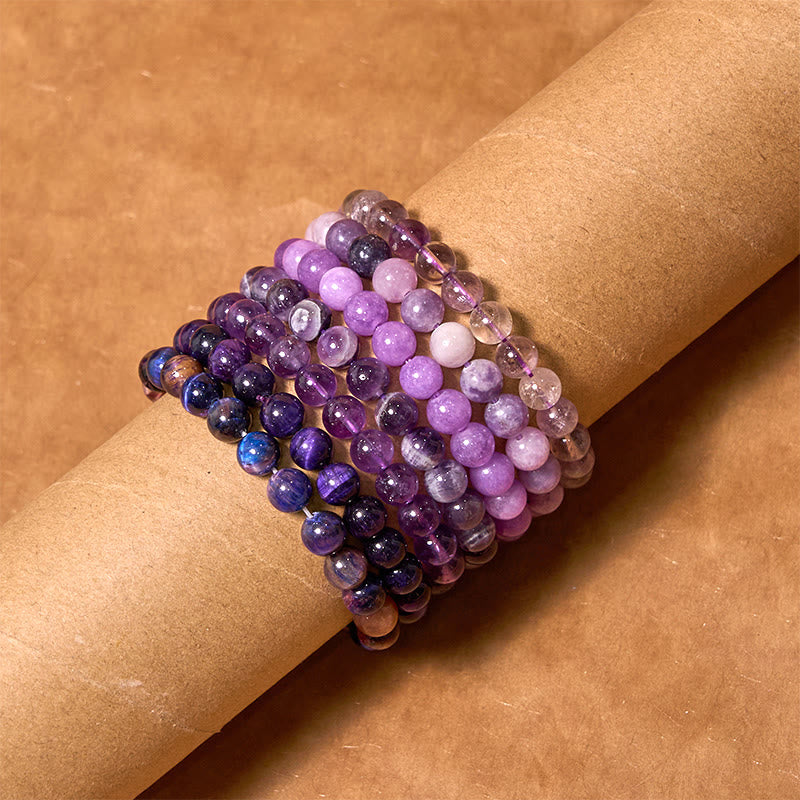 Bracelet de guérison et d'amour Keep Calm Purple de Buddha Stones