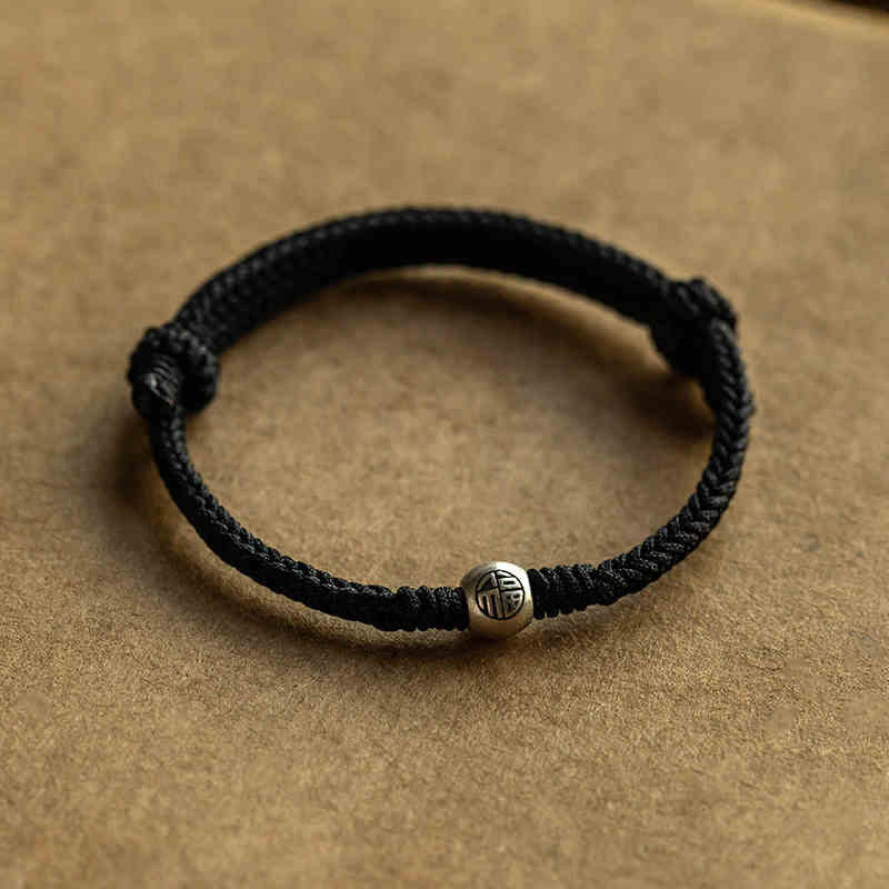 Bracelet porte-bonheur tressé en argent sterling 925 avec perles Fu et Buddha Stones