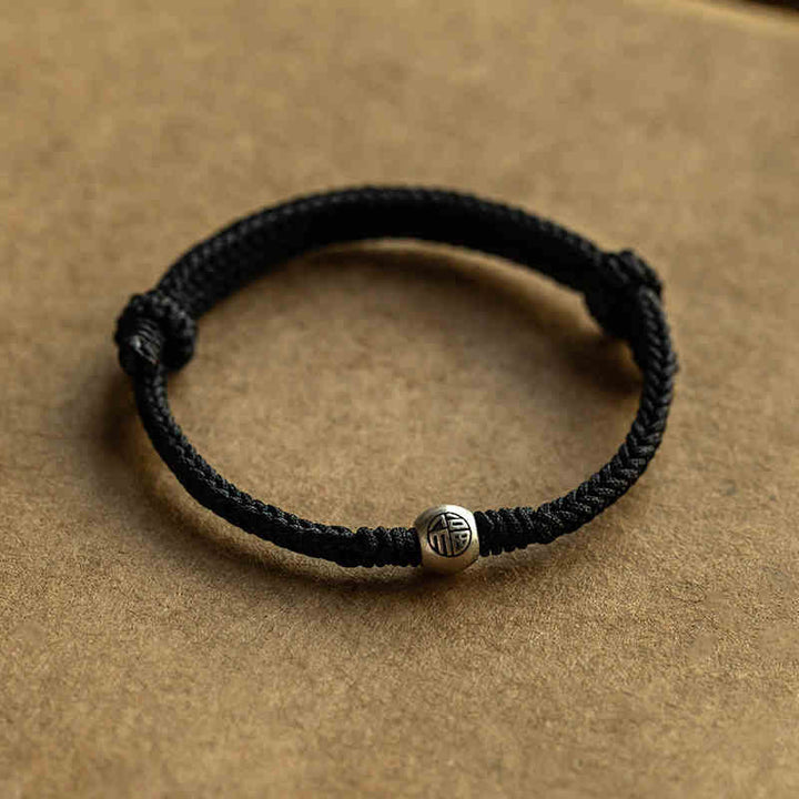 Bracelet porte-bonheur tressé en argent sterling 925 avec perles Fu et Buddha Stones