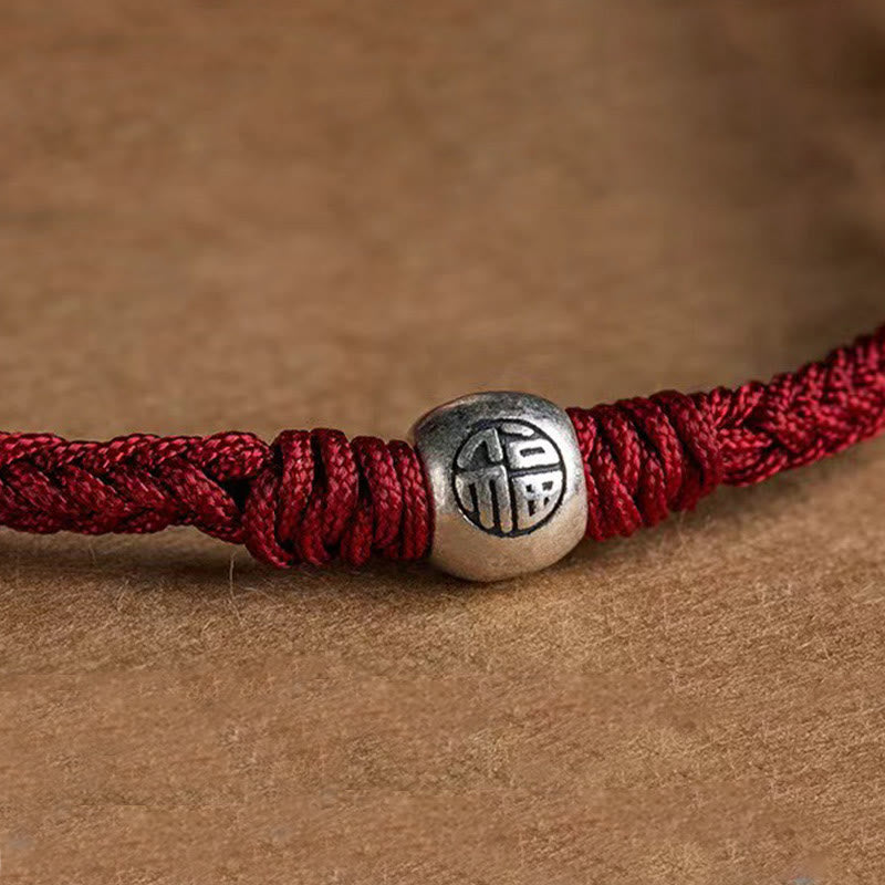 Bracelet porte-bonheur tressé en argent sterling 925 avec perles Fu et Buddha Stones