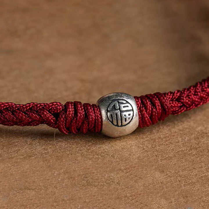 Bracelet porte-bonheur tressé en argent sterling 925 avec perles Fu et Buddha Stones