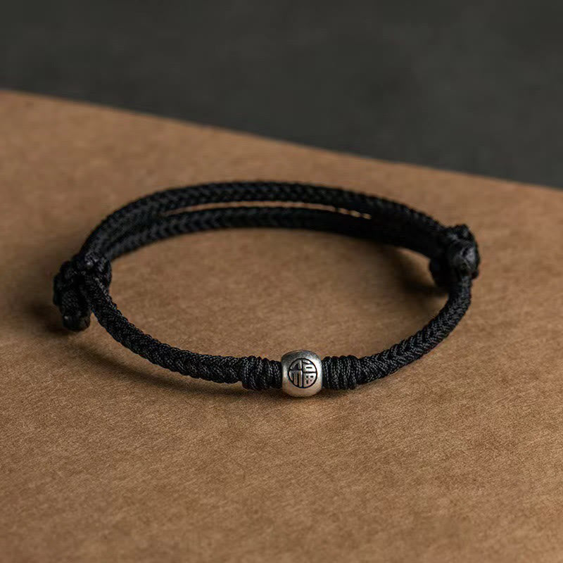 Bracelet porte-bonheur tressé en argent sterling 925 avec perles Fu et Buddha Stones