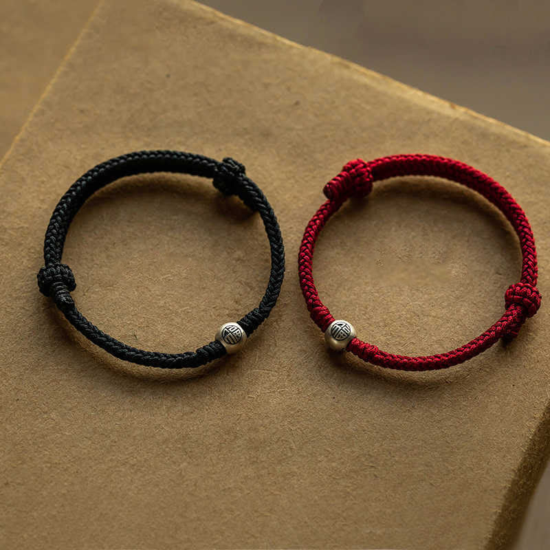 Bracelet porte-bonheur tressé en argent sterling 925 avec perles Fu et Buddha Stones - image 1