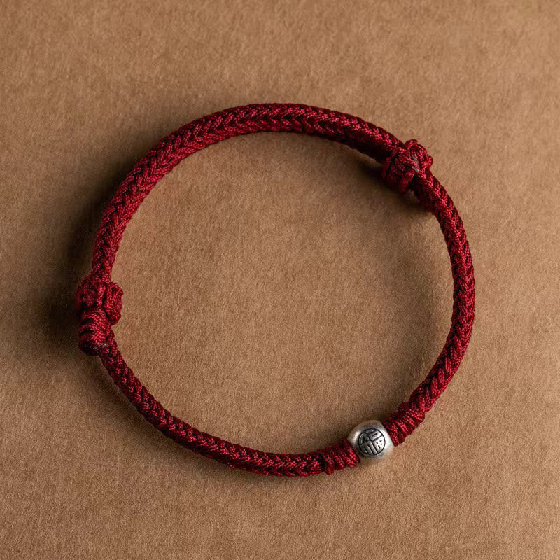 Bracelet porte-bonheur tressé en argent sterling 925 avec perles Fu et Buddha Stones