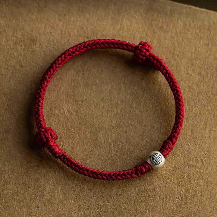 Bracelet porte-bonheur tressé en argent sterling 925 avec perles Fu et Buddha Stones