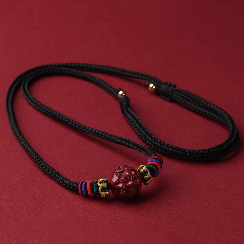 Collier avec pendentif en corde noire et Buddha Stones et cinabre, signe du zodiaque chinois - Bœuf cinabre - image 3