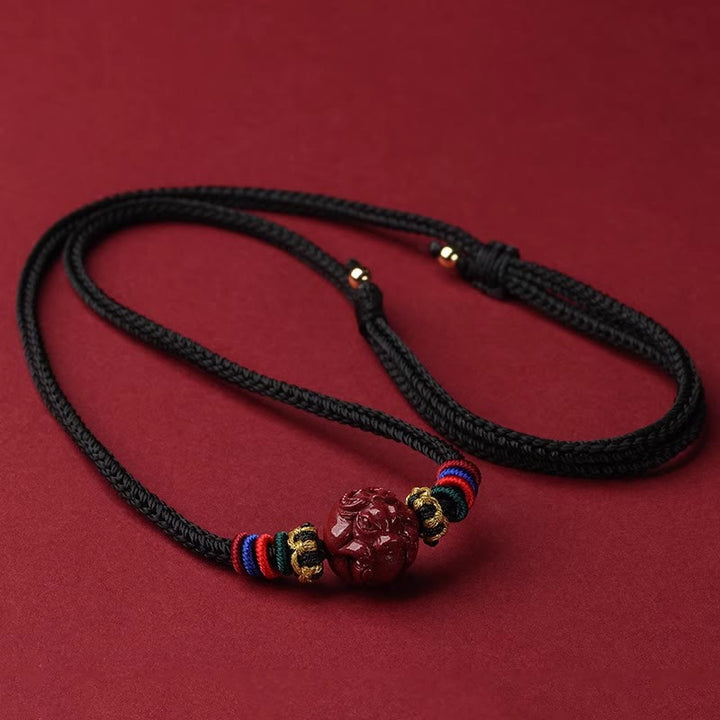 Collier avec pendentif en corde noire et Buddha Stones et cinabre, signe du zodiaque chinois - Bœuf cinabre - image 3
