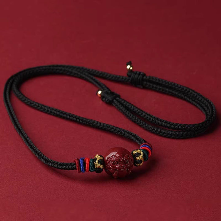 Collier avec pendentif en corde noire et Buddha Stones et cinabre, signe du zodiaque chinois - Tigre de cinabre - image 4