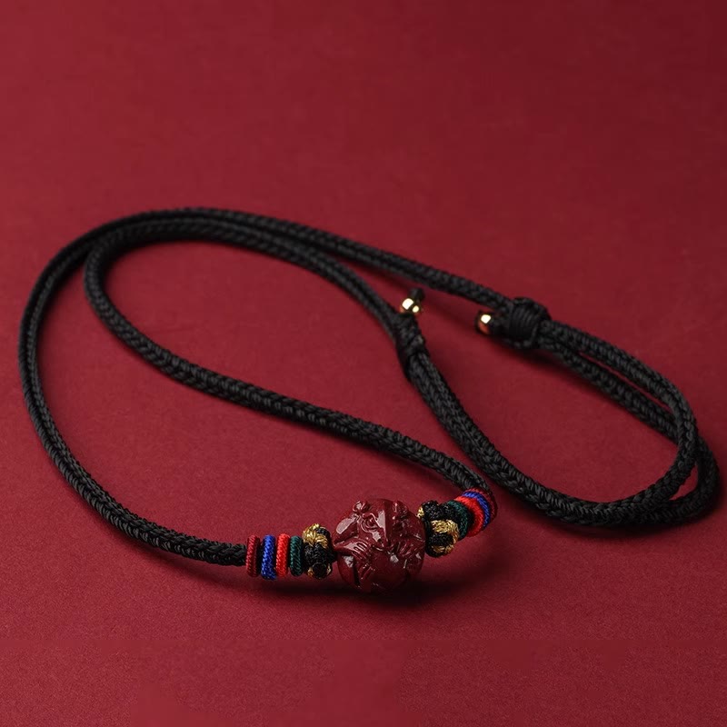 Collier avec pendentif en corde noire et Buddha Stones et cinabre, signe du zodiaque chinois - Lapin cinabre - image 19