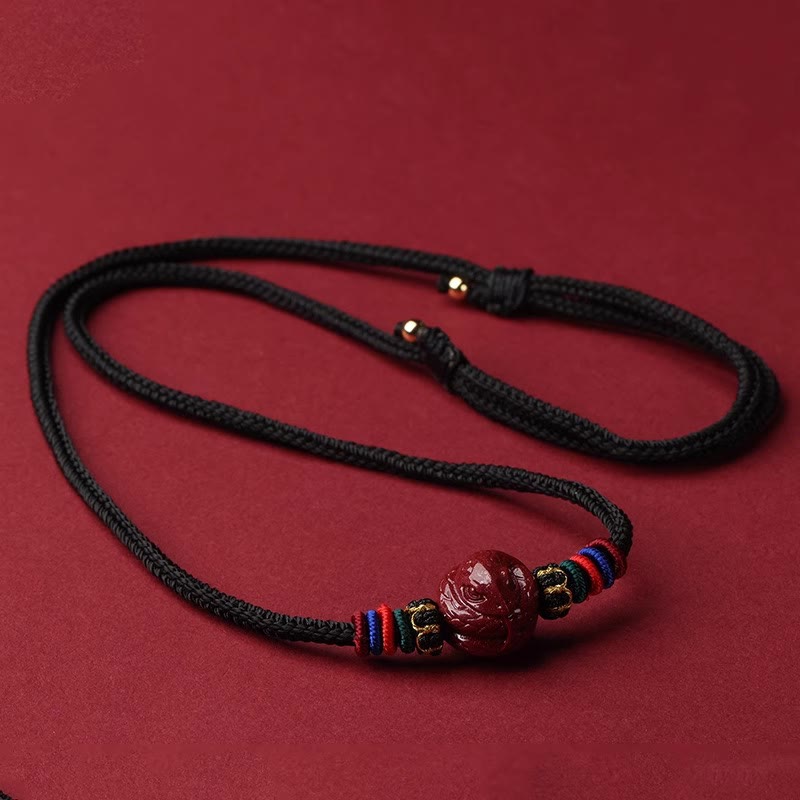 Collier avec pendentif en corde noire et Buddha Stones et cinabre, signe du zodiaque chinois - Serpent cinabre - image 22