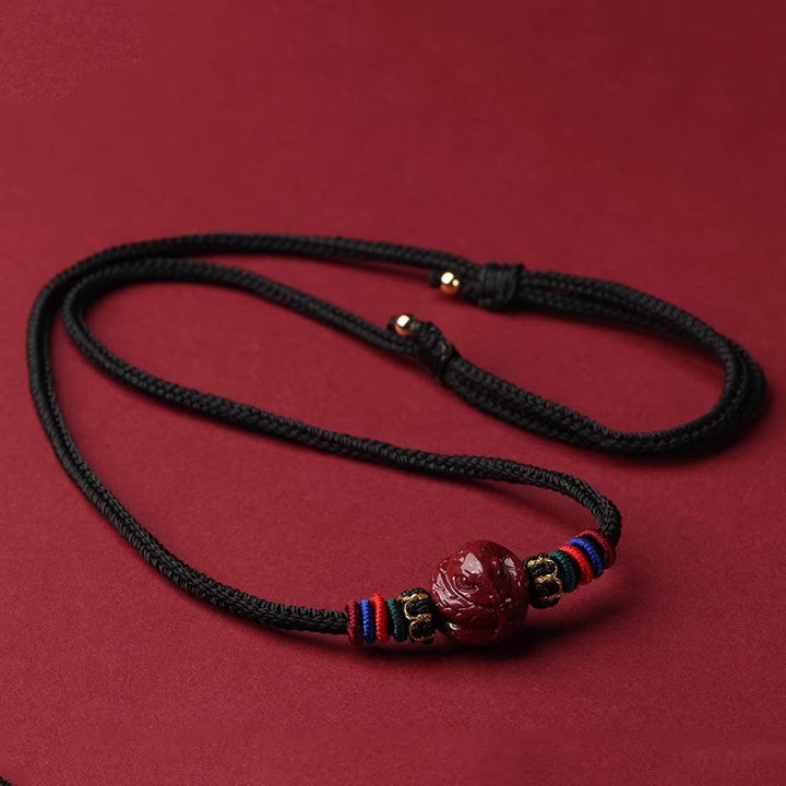 Collier avec pendentif en corde noire et Buddha Stones et cinabre, signe du zodiaque chinois - Serpent cinabre - image 22