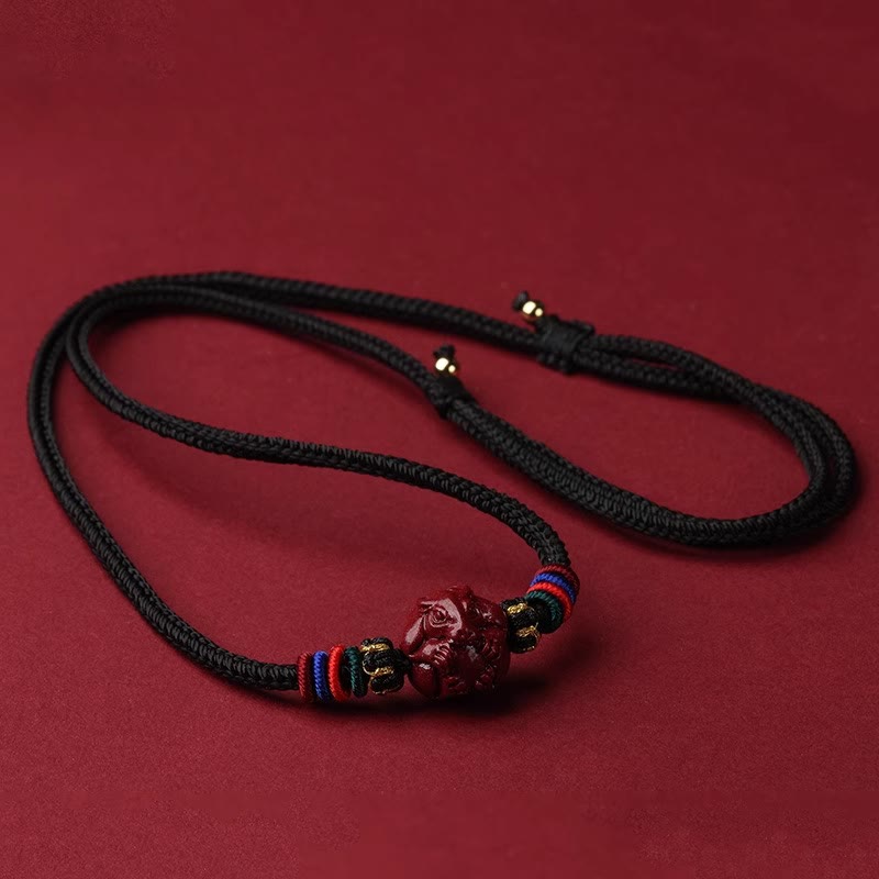 Collier avec pendentif en corde noire et Buddha Stones et cinabre, signe du zodiaque chinois - Chèvre cinabre - image 24