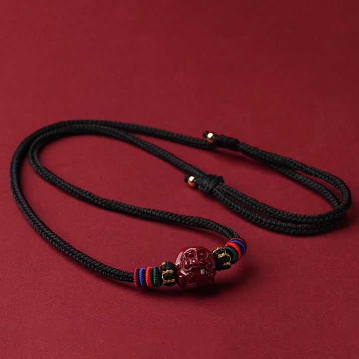 Collier avec pendentif en corde noire et Buddha Stones et cinabre, signe du zodiaque chinois - Singe cinabre - image 25