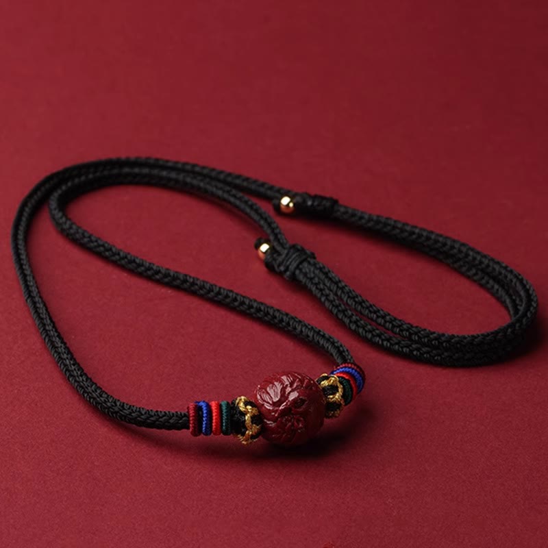 Collier avec pendentif en corde noire et Buddha Stones et cinabre, signe du zodiaque chinois - Coq cinabre - image 26