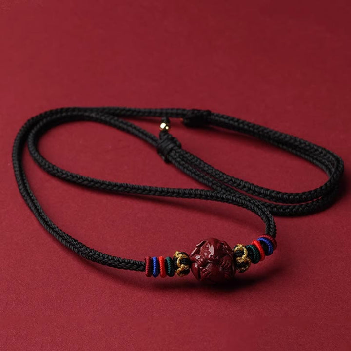 Collier avec pendentif en corde noire et Buddha Stones et cinabre, signe du zodiaque chinois - Chien cinabre - image 27