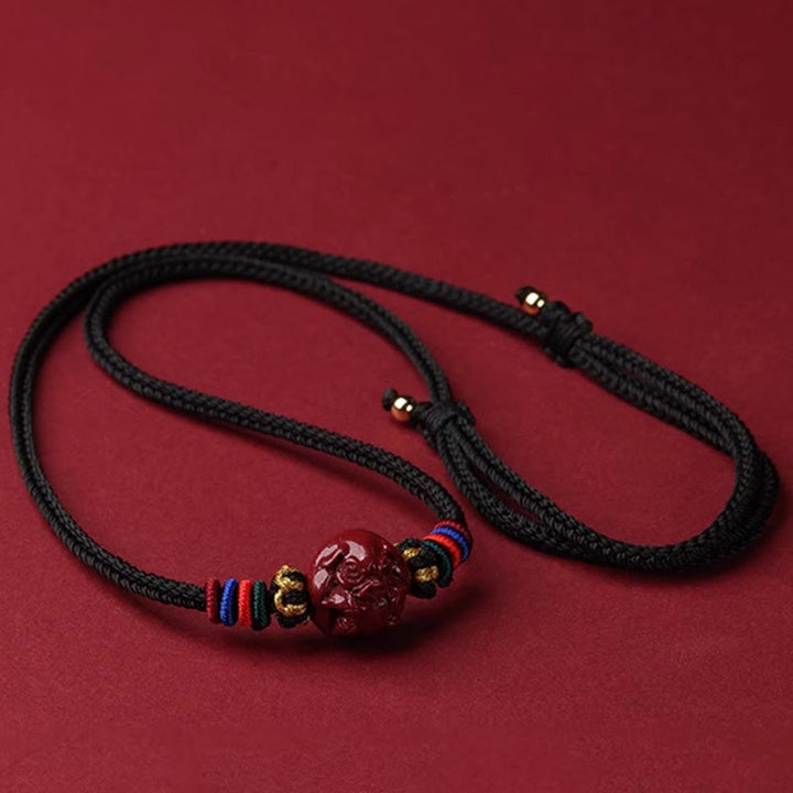 Collier avec pendentif en corde noire et Buddha Stones et cinabre, signe du zodiaque chinois - Cochon cinabre - image 28