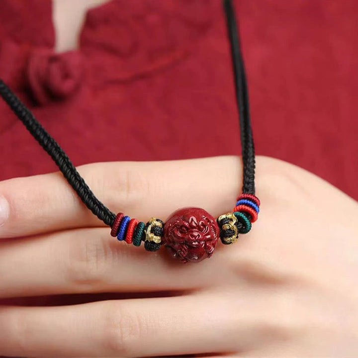 Collier avec pendentif en corde noire et Buddha Stones et cinabre, signe du zodiaque chinois - image 12