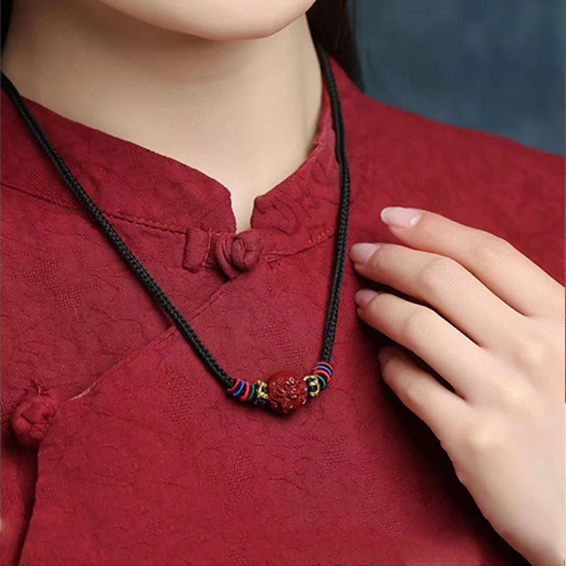 Collier avec pendentif en corde noire et Buddha Stones et cinabre, signe du zodiaque chinois - image 11