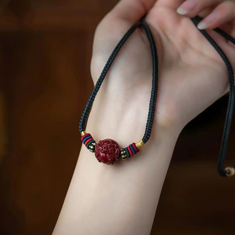 Collier avec pendentif en corde noire et Buddha Stones et cinabre, signe du zodiaque chinois - image 29