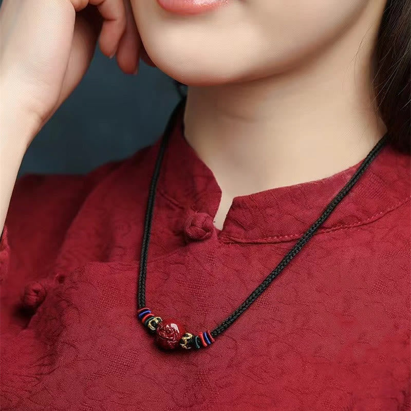 Collier avec pendentif en corde noire et Buddha Stones et cinabre, signe du zodiaque chinois - image 10