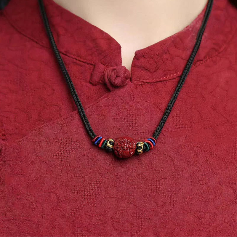 Collier avec pendentif en corde noire et Buddha Stones et cinabre, signe du zodiaque chinois - image 5