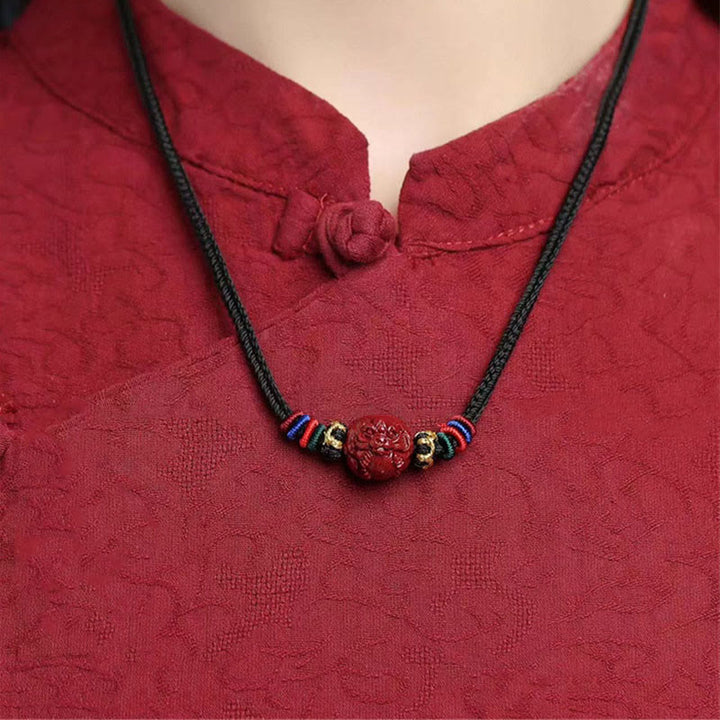 Collier avec pendentif en corde noire et Buddha Stones et cinabre, signe du zodiaque chinois - image 5
