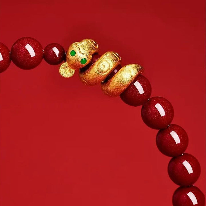 Bracelet de bénédiction de l'année du serpent en jade Hetian avec perles de cinabre et Buddha Stones