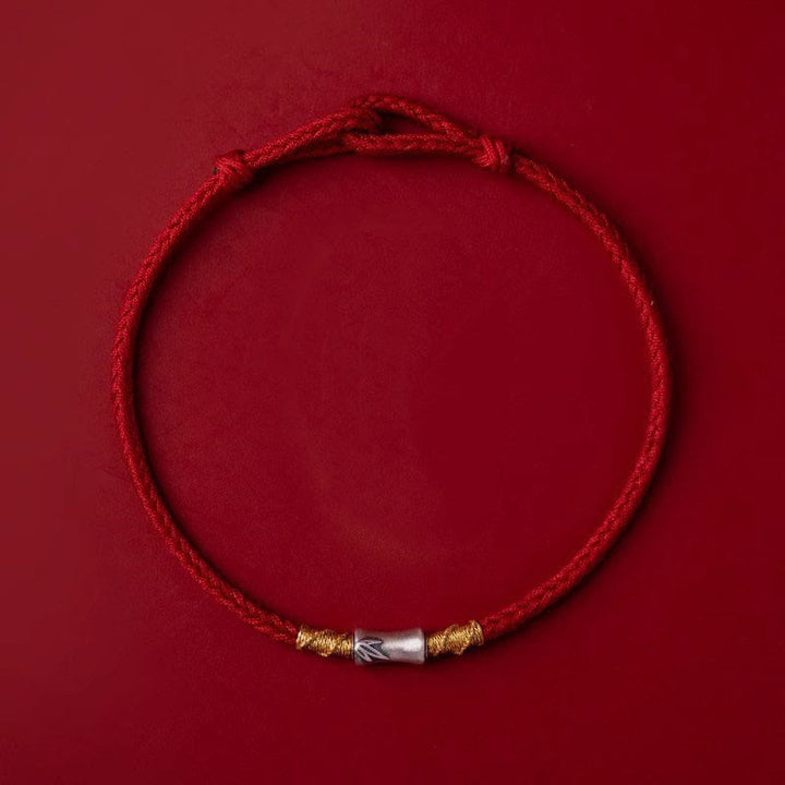 Bracelet tressé porte-bonheur en argent sterling 925 fait main avec motif bambou et cordon rouge Buddha Stones