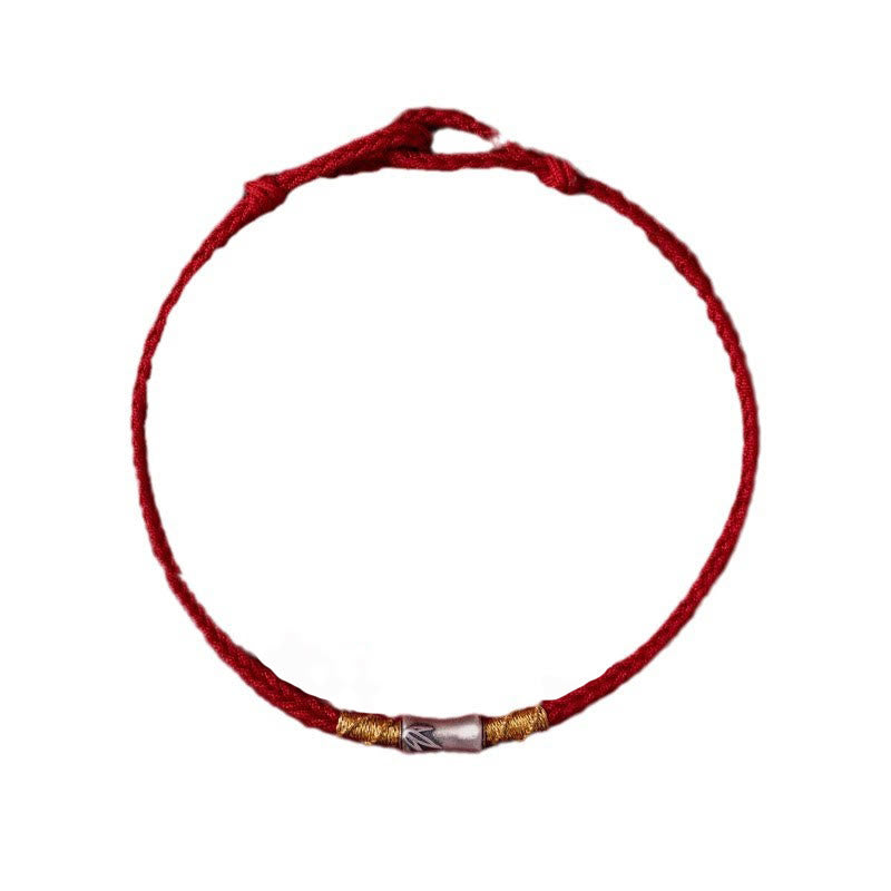 Bracelet tressé porte-bonheur en argent sterling 925 fait main avec motif bambou et cordon rouge Buddha Stones