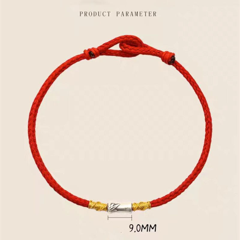 Bracelet tressé porte-bonheur en argent sterling 925 fait main avec motif bambou et cordon rouge Buddha Stones