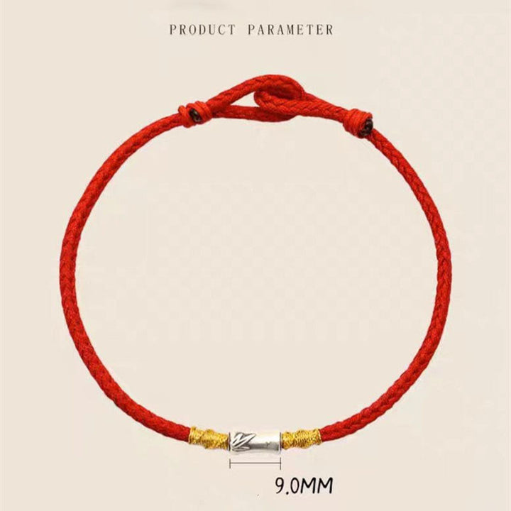 Bracelet tressé porte-bonheur en argent sterling 925 fait main avec motif bambou et cordon rouge Buddha Stones