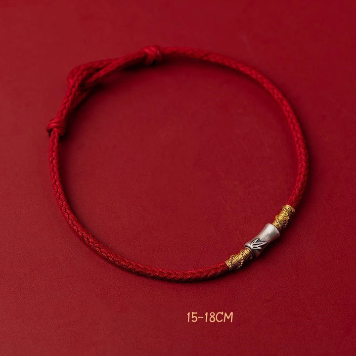 Bracelet tressé porte-bonheur en argent sterling 925 fait main avec motif bambou et cordon rouge Buddha Stones