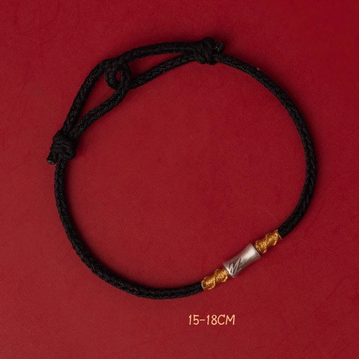 Bracelet tressé porte-bonheur en argent sterling 925 fait main avec motif bambou et cordon rouge Buddha Stones - Bracelet en bambou noir en argent sterling 925 (Tour de poignet : 15-18 cm) - image 16