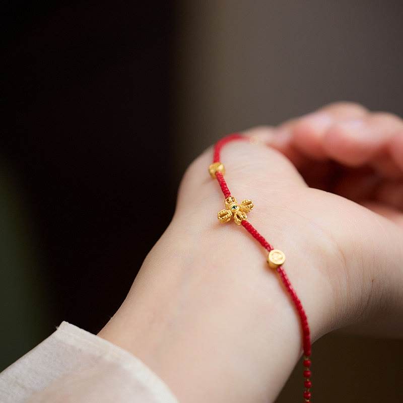 Bracelet en argent sterling 925 plaqué or 24 Buddha Stones avec perles de verre Liuli PiXiu et trèfle à quatre feuilles pour la joie et le bonheur - image 3