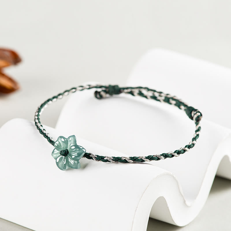 Bracelet de prospérité tressé en jade orchidée verte fait main par Buddha Stones