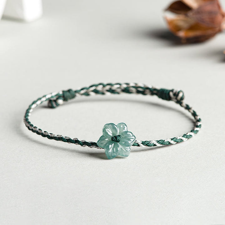 Bracelet de prospérité tressé en jade orchidée verte fait main par Buddha Stones