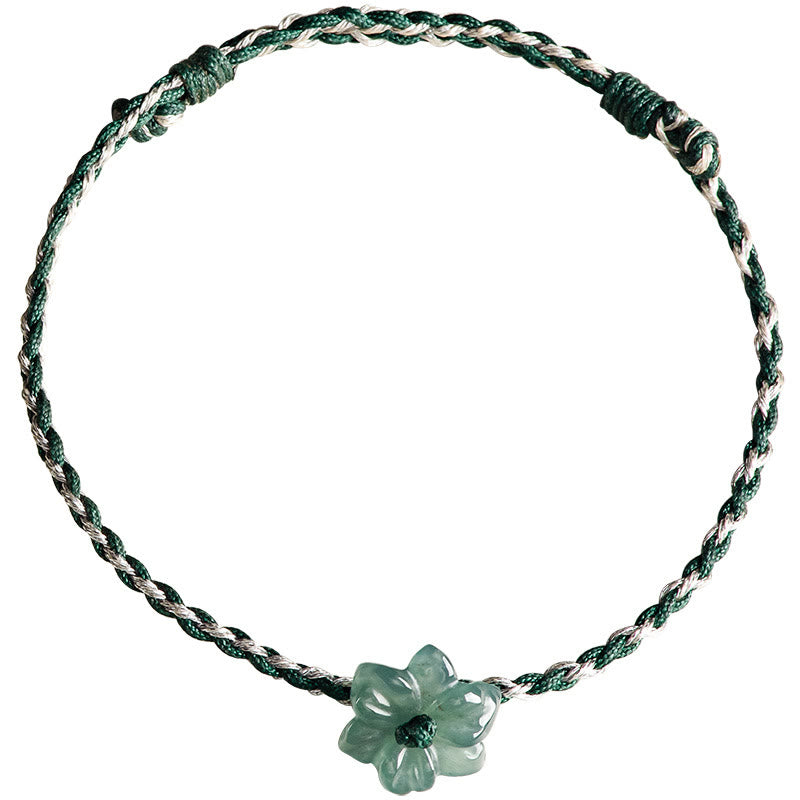 Bracelet de prospérité tressé en jade orchidée verte fait main par Buddha Stones