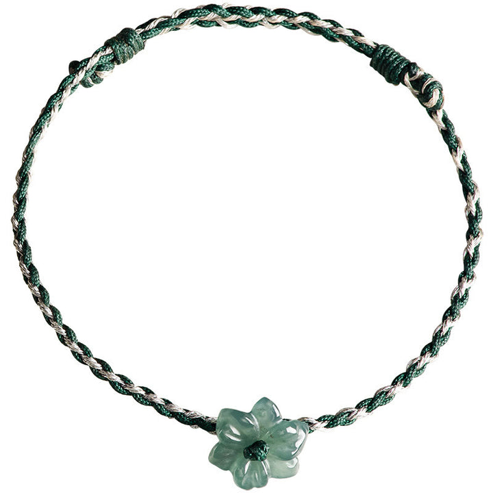 Bracelet de prospérité tressé en jade orchidée verte fait main par Buddha Stones