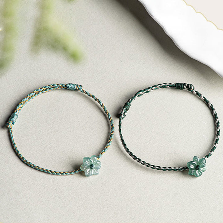 Bracelet de prospérité tressé en jade orchidée verte fait main par Buddha Stones