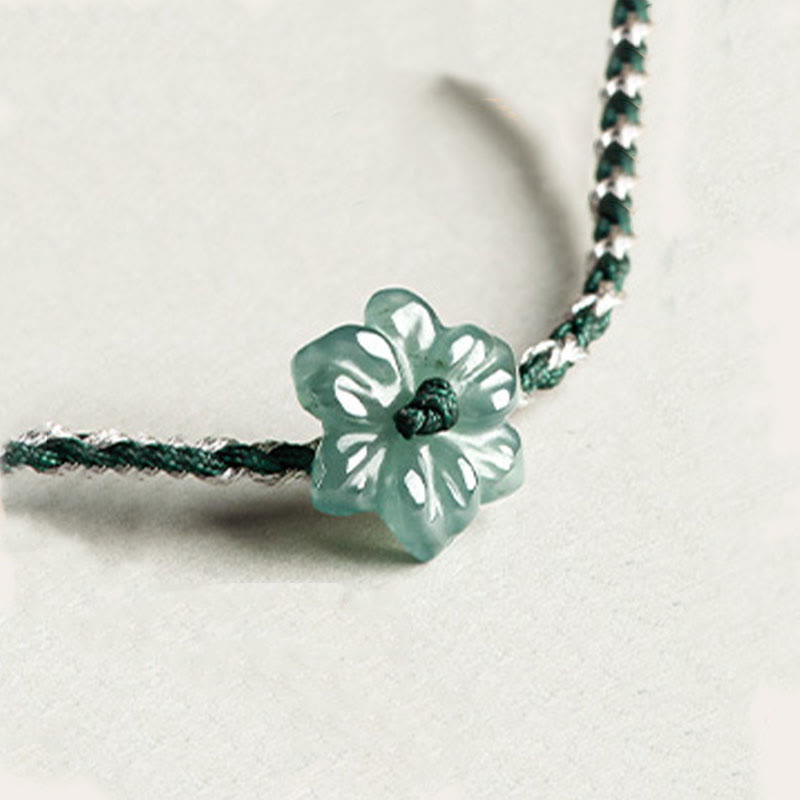 Bracelet de prospérité tressé en jade orchidée verte fait main par Buddha Stones