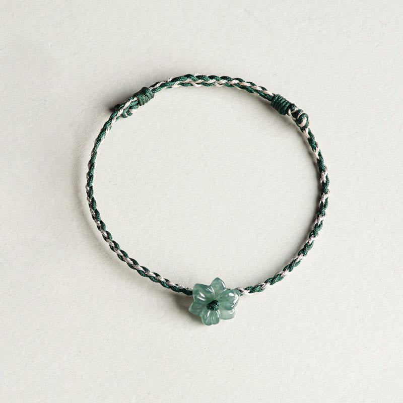 Bracelet de prospérité tressé en jade orchidée verte fait main par Buddha Stones